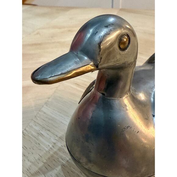 Vintage Brass & Pewter Duck Figure Trinket Box, Men’s Dresser Box - Picture 8 of 9